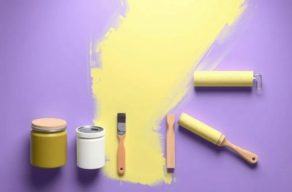 Outils de peinture disposés dans l'ordre des étapes du chantier