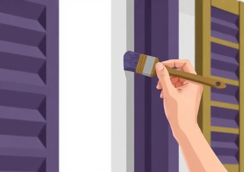 Mise en peinture au pinceau de volets et d'encadrements en bois