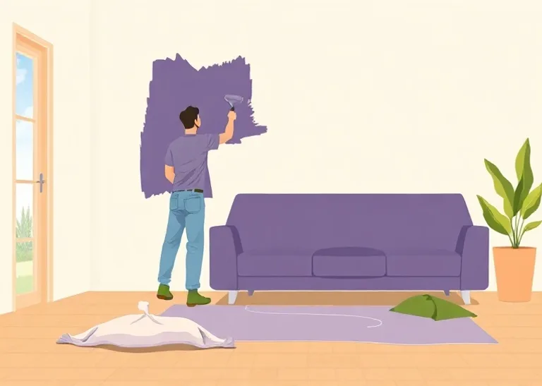 Peintre appliquant la peinture au rouleau sur un mur de salon