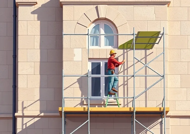 Ravalement de façade en pierre, nettoyage et application d'enduit